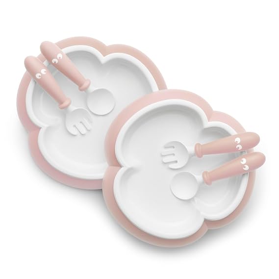 BabyBjorn RN Baby Plate, Spoon and Fork, 2 Sets, Powder Pink
