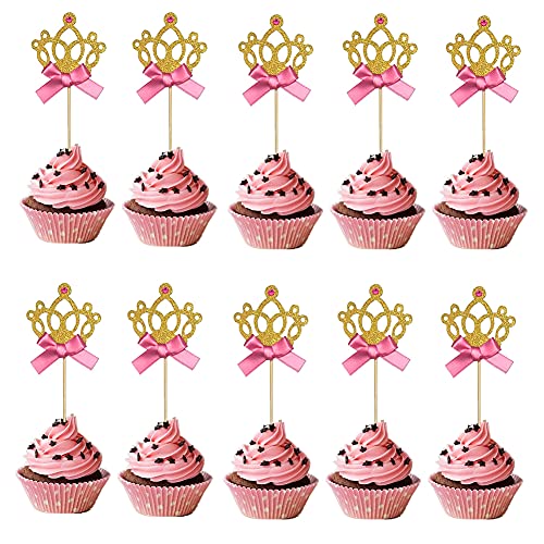 30PCS Gold Glitter Crown Cupcake Toppers Glitter Princess Cupcake Toppers Tiara Cake Cupcake Topper Crowns Cake Cupcake Decoration Crowns Food Picks for Wedding Birthday Baby Shower Party Decor