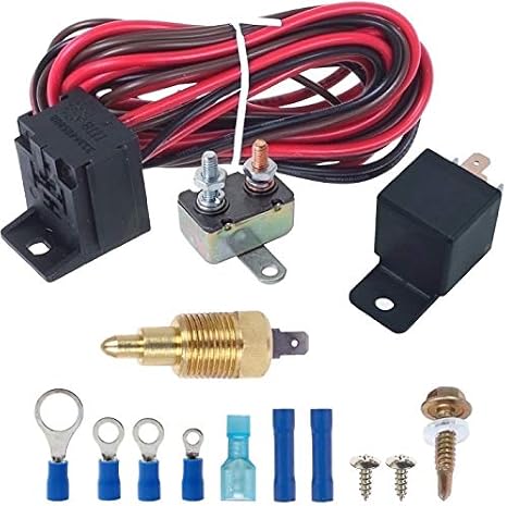 Electric Engine Fan Grounding Thread-in Thermostat Relay Controller Switch Kit (1/2" NPT, 140'F On - 125'F Off)