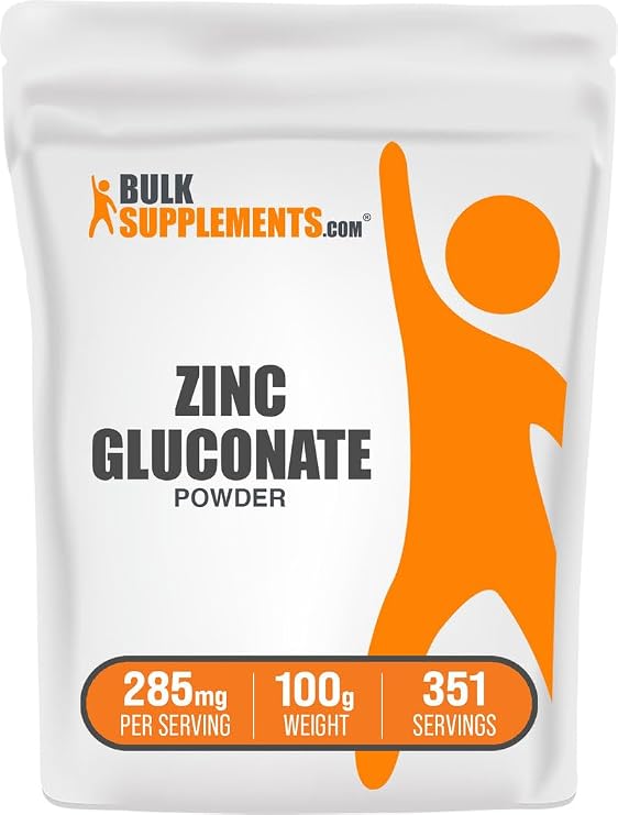 Zinc Gluconate Powder - Zinc 40mg, Mineral Supplement for Immune Support - Gluten Free, 285mg per Serving, 100g (3.5 oz) (Pack of 1)