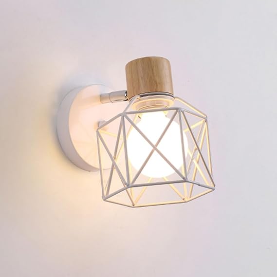 Classic Rustic Metal Lantern Wall Sconce Lighting Modern Adjustable Indoor Wall Lamp, Nordic Bedside Solid Wood Wall Sconces Transitional Iron Cage Wall Light for Kids Room Hotel Bedroom
