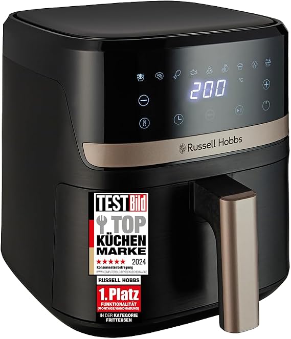 Russell Hobbs Rapid Air Fryer Satisfry 4.3 L Black Very small housing and very quiet 9 programs dishwasher safe oil free fryer TouchScreen model number 27610-56