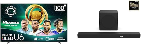 Hisense 100U65QF Mini-LED 4K UHD Smart Fire TV AX3100Q 3.1Ch Sound Bar with Wireless Subwoofer