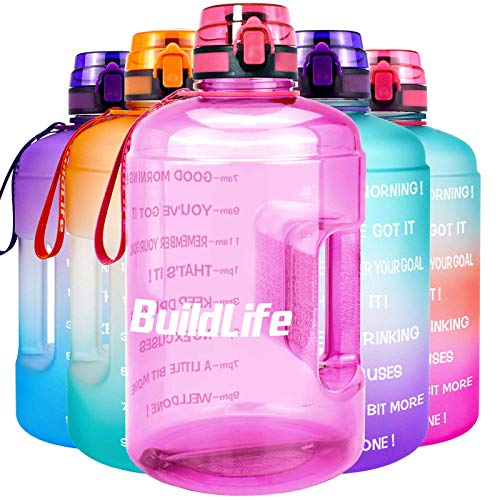 BuildLife Gallon Water Bottles with Times to Drink - 128 OZ BPA Free Large Reusable One Gallon