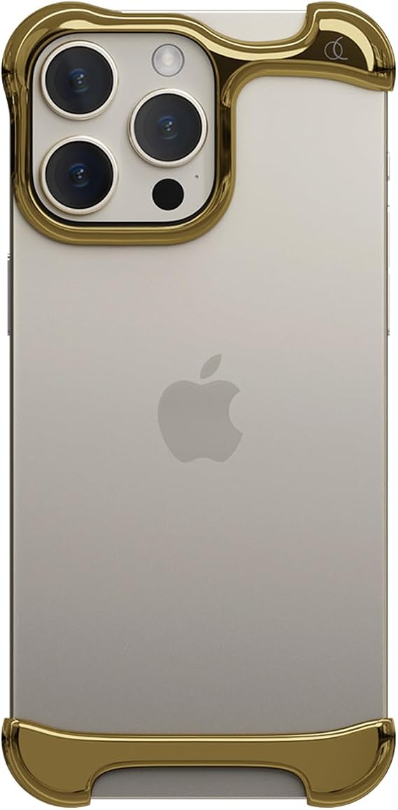 Arc Pulse AC26352i15PM iPhone 15 Pro Max Case, Aluminum Bumper, Shock Absorbing, Aerospace Grade, European Design, Slide-On Installation, Protective Cover, Mirror Polished, Aluminum, PVD Coating, Magsafe Compatible, Lightweight, Mirror, Gold