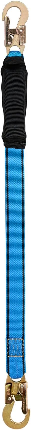 Tractel C003K - Phoenix 3 ft. (.9 m) Shock-Absorbing Safety Lanyard with 3/4 in. OSHA ANSI Fall Arrest Protection Equipment self-locking snap hook - both ends - one leg, 3ft, Black/Blue