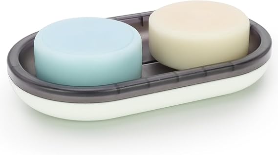 Shampoo Bar Holder, Large Soap Dish for 5 oz & 10 oz Oversized Bars, Drainage Soap Holder for Bathroom Sink & Shower (Black & White)