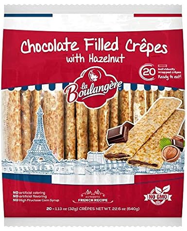 La Boulangere Chocolate Hazelnut Crepes, Individually Wrapped, Non GMO, Free From Artificial Flavors & Colors, 20-Count 2 Packs