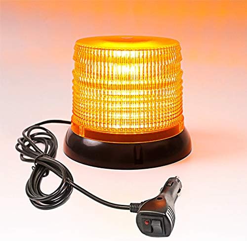 LE-JX 72 LEDs 12-24 Volt Amber High Intensity Hazard Emergency Warning Lights Bar Mini Led Strobe Roof Top Beacon Light Rotating with Magnetic Base for Trucks,Snow Plow,Forklif,Firefighters Vehicles
