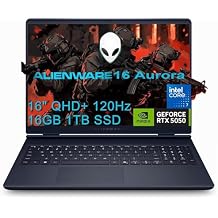 Alienware 16 Aurora Gaming Laptop (16" QHD+ 120Hz, Intel 10-Core 7 240H, 32GB DDR5 RAM, 1TB SSD, NVIDIA GeForce RTX 5050 8GB), White Backlit Keyboard, Wi-Fi 7, Ethernet, Webcam, Windows 11 Home