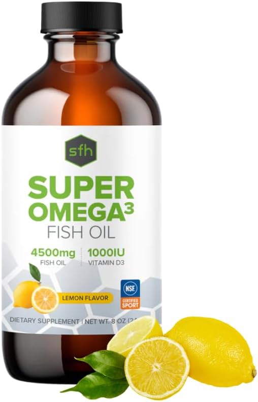 SFH Fish Oil 3400mg Omega 3 Liquid | EPA DHA + VIT D3 1000 IU Lemon 8 fl oz