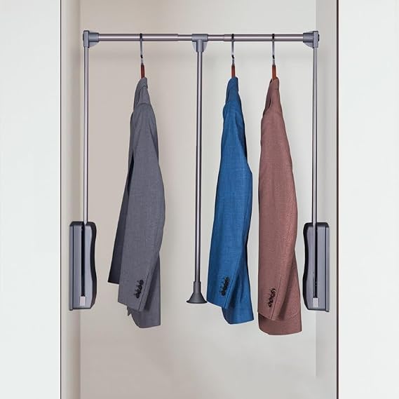 Closet Rod Garment Bar, Hanging Clothes Rods Heavy Duty Pull Down Closet Rod - Extendable Clothes Rail, Extendable Wardrobe Lift, Adjustable Width Pull Down Closet Rod, Aluminium Retractable Cabinet R