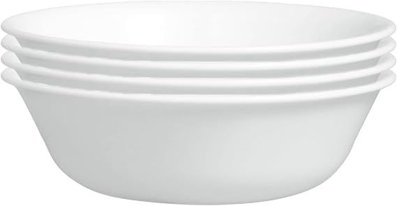 Corelle Vitrelle 4-Pieces 18-Oz Soup/Cereal Bowls Chip & Crack Resistant Glass Dinnerware Set Bowls, Winter Frost White