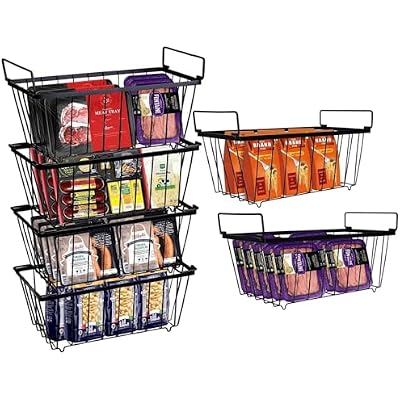 Freezer Organizer Bins, 6 Pack Deep Freezer Organizer Bins for 7 Cu.Ft Freezer Sort Frozen Meats, Chest Freezer Storage Bins with Handles Get Food Easily, Freezer Baskets for Chest Freezer Black