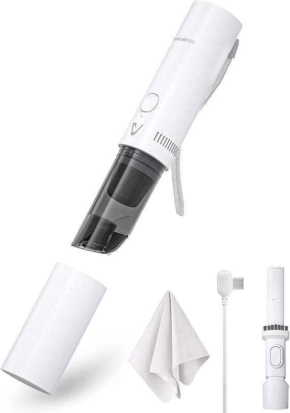 Slim Desktop Vacuum Cleaner Dust Sweeper, Cordless Handheld Electric Table Cleaner, Home Office Mini Desk Vacuum for Laptop/Screen/Keyboard Cleaner, Rechargeable by USB Type C (White)