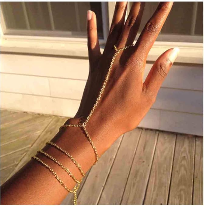 Olbye Finger Ring Bracelet Gold Slave Bracelet Hand Chain Ring Link Bracelet Everyday Jewelry for Women