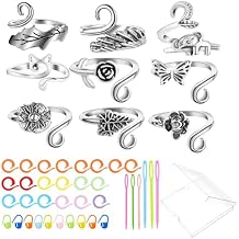 HUISUYTON 9PCS Crochet Ring for Finger, Adjustable Crochet Tension Ring, Yarn Rings for Crocheting Knitting Gifts for Women