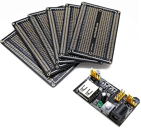 Treedix 6pcs Breadboard Universal PCB Double Sided Gold Plated Solder with MB102 Power Module for Electronic Crafts