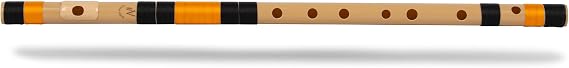 Radhe Flutes | A Sharp Left-Handed Base Bansuri | Durable PVC Fiber Flute | Black & Orange Threads | Tuned With Tanpura A=440Hz | Includes Hindi & English Flute Lessons