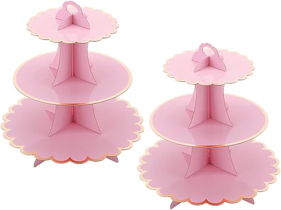 2 Pack Pink Cardboard Cupcake Stand, Dessert Tray Tower for Baby Shower