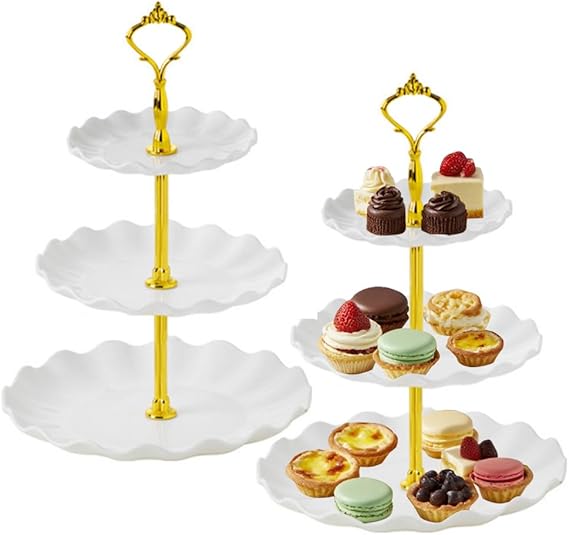 2 Pack Cupcake Stand, 3 Tier Cake Stand, 34cm Height Cake Stands, Afternoon Tea Stands for Wedding Birthday Graduation Afternoon Tea Party