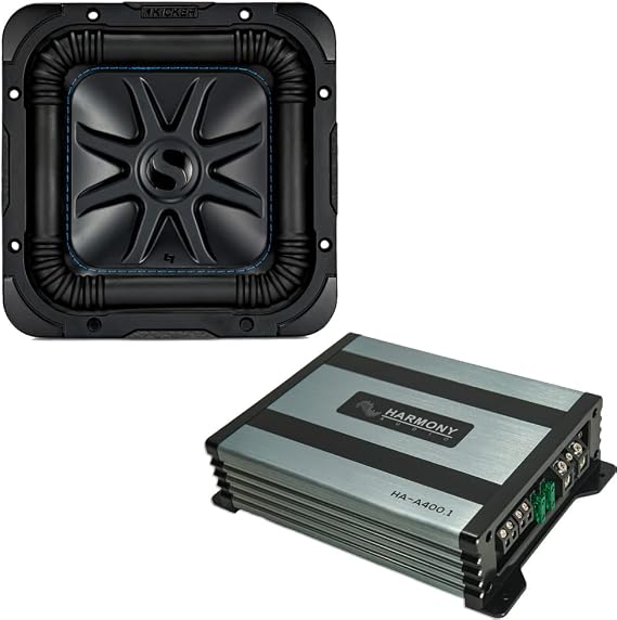 Kicker 44L7S82 Car Audio Solo-Baric 8" Square L7 Subwoofer Dual 2 Ohm Voice Coils 900 Watts Peak Sub Includes Harmony HA-A400.1 Mono Amplifier Bundle