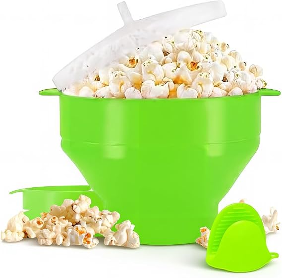 QuickSync Silicone Hot Air Microwave Popcorn Maker | Collapsible Food-Grade Popcorn Popper Bowl | Popcorn Maker Bowl with Lid | DIY Popcorn Bucket |