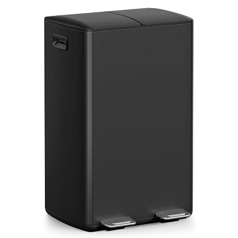 mVm Kitchen Bin,60L Triple Rubbish Bin,3 Compartment Stainless Steel Pedal Bin,Recycling Bin with Soft-Close Lids and Plastic Inner Buckets,Fingerprint Proof,Odour Seal,Large Capacity Trash Can
