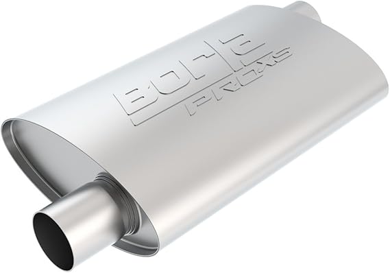 BORLA 40351 ProXS Universal Performance Muffler 2.25" Offset Inlet / 2.25" Offset Outlet 4" x 9.5" Oval x 14" Long Body 19" Overall Length Un-Notched Necks Reversible Design T-304 Stainless Steel
