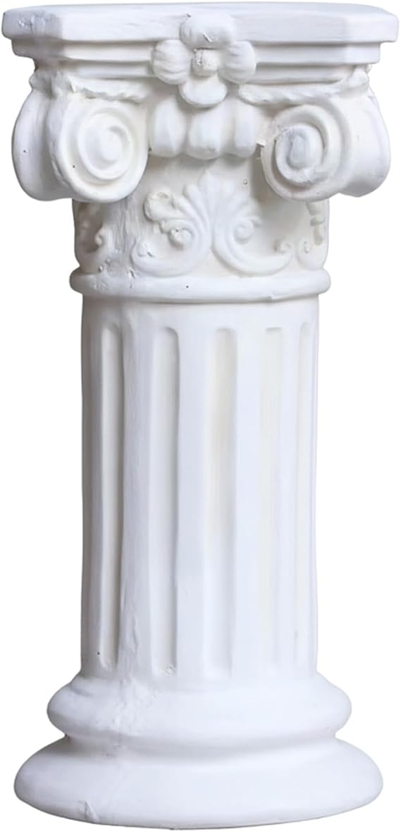 Roman Column Pedestal, Elegant White Resin Plinth Base for Garden Statues and Home Decor, 15.75 Inch Tall Sculpture Stand