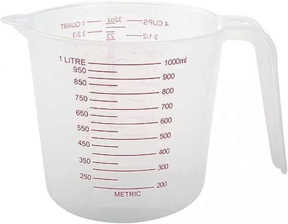 1L Clear Plastic Measuring Jug with Measurements displayed in ml, cl, fl oz and Pints