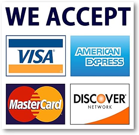 We Accept Credit Cards AmEx Visa MasterCard Discover Decals Sticker Logo Sign for Stores & Businesses (3.5" x 3.5")