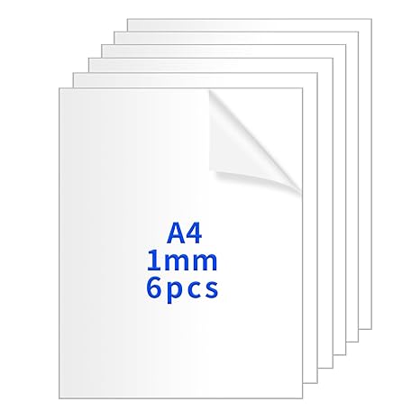 6 Pcs Perspex Sheets Cut to Size, 1mm A4 Clear Acrylic Sheets | Clear Plastic Sheets, Transparent Acrylic Boards Panels for DIY Arts Crafting Painting Photo Frames