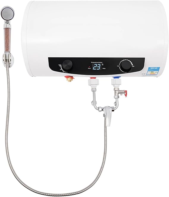 Electric Tank Hot Water Heater 30L/6.6 Gallon 110V 1500W 77-167F IPX4 Wall Mounted Quick Heating Tap Shower Water Heater with Leak-proof Plug for Bathroom Kitchen RV