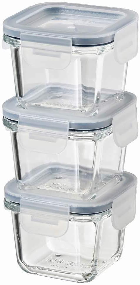 IKEA ASIA 365+ Cam Saklama Kutuları, Kapaklı Yiyecek Kabı, SquareGlass 180ml, 3'lü Set