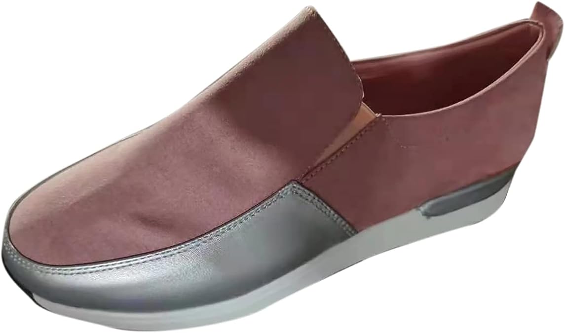 Slip on Sneakers for Women Fashion Round Toe Flat Color Block Loafers Comfortable Casual Platform Non-Slip Sports Shoes