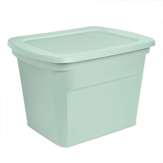 Sterilite 16 Pack Tote, Plastic Stackable Storage Bin Container with Lid, 18 Gallon, Mindful Mint