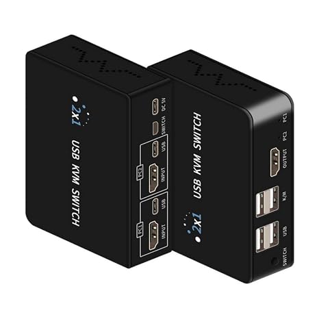 Replacement USB HDMI KVM Switch 2 in 1 Out Compatible 2 Way HDMI2.0 Laptop Host Shared USB Keyboard Mouse Monitor with 2 Hubs AV Selector Switch Box 4K60HZ 3840@2160
