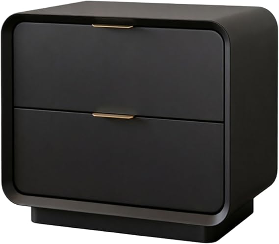 Bedside Table Two-Drawer Bedside Cabinet With Recessed Handles Flat Top For Bedroom Storage Bedroom(Black,Small)