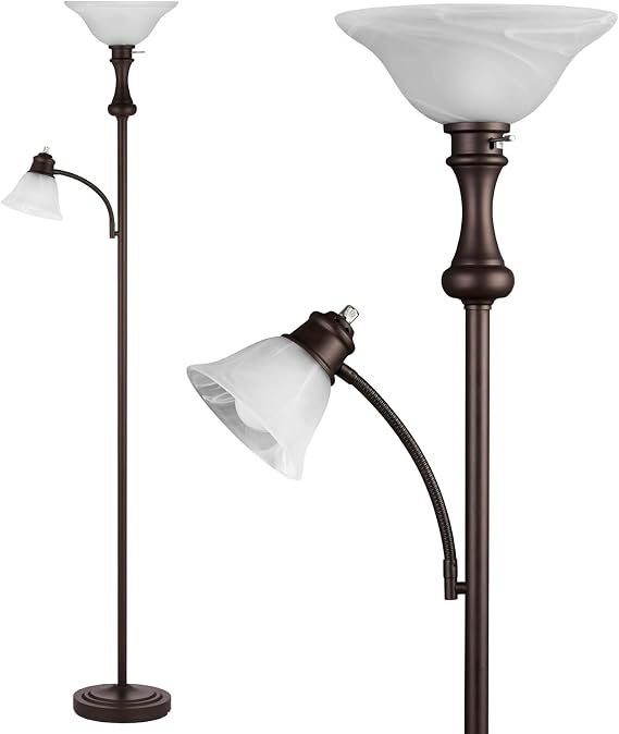 Torchiere Brown Floor Lamp with Adjustable Angle Reading Lamp-71IN