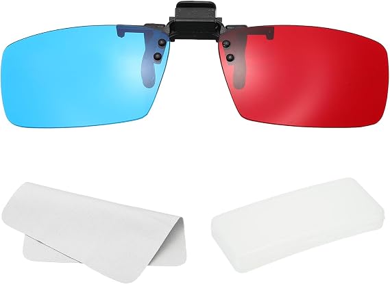 Meccanixity 1セット レッドブルー/シアン 3dクリップオングラス アナグリフ 3dビューインググラス ハンギングフレーム 正方形 ガラスケースと眼鏡クロス付き 映画/劇場/ゲーム/テレビ/写真/プロジェクター用