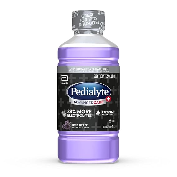 Pedialyte AdvancedCare Plus Electrolyte Drink, Iced Grape | Hydration Drinks for Adults & Kids to Restore Electrolytes when they are Dehydrated Due to Vomiting, Diarrhea, Fever, or Flu