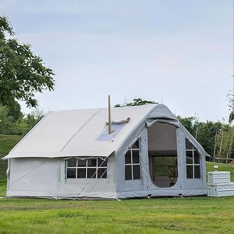 Inflatable Camping Tent for 4-8 Persons, Quick Setup Air Tent with Pump & Stove Jack for Glamping and Outdoor Adventures