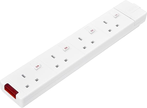 Masterplug Four Socket Rewireable Trailing Socket with Power Indicator and Individual Switches, without Plug and Cable, White