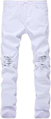 Leward Mens Slim Fit Black Stretch Destroyed Ripped Skinny Denim Jeans