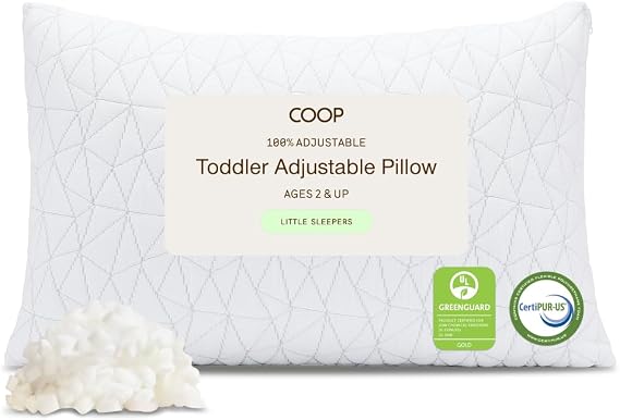 Coop Home Goods Original Toddler Adjustable Pillow, Soft, Breathable, 19" x 13" Washable Mini Bed Pillow with Premium Memory Foam and Zippered Cover, CertiPUR-US/GREENGUARD Gold