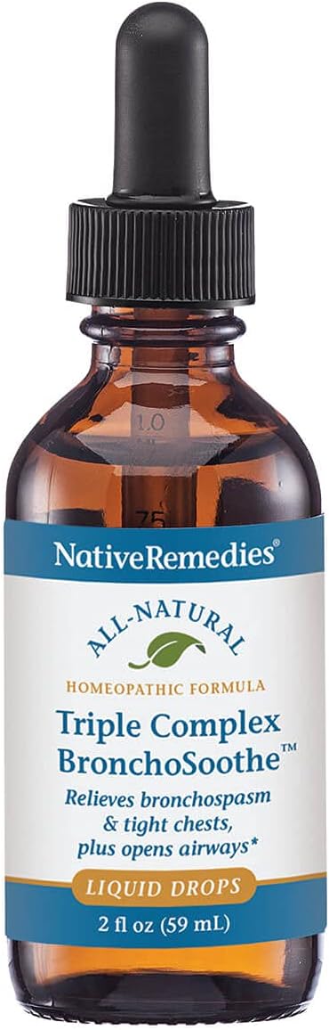 Native Remedies Triple Complex BronchoSoothe - Natural Homeopathic | Formula Temporarily Relives Symptoms of Chest Constriction or Abnormal Breathing - Supports Normal Lung Functioning - 59 mL