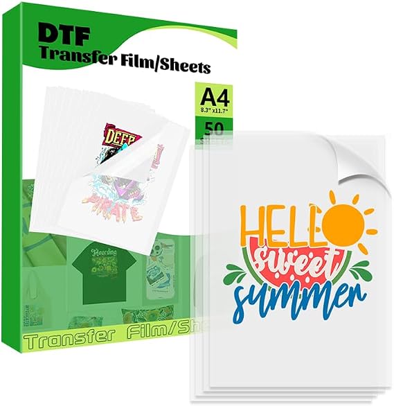 DTF Transfer Film Sublimation Transfer Paper A4 8.3"x11.75" Double Sided Matte Clear Pre-treated Sheet Heat Transfer Paper for Epson Inkjet Printers DTG Printers A4 Paper 50 Sheets