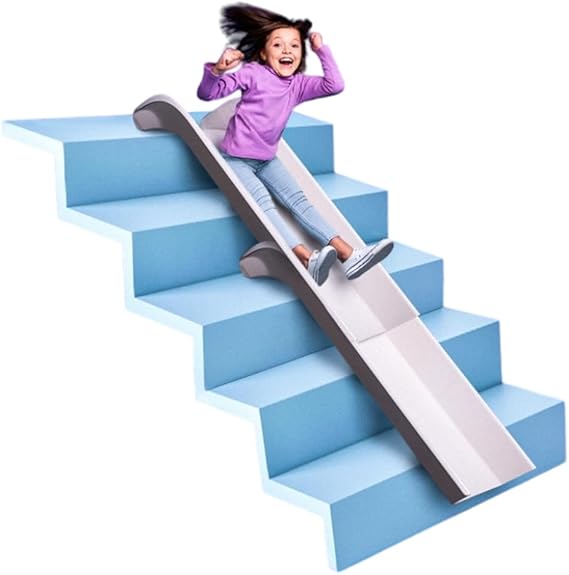 StairSlide 6-Pack Modular Indoor Slide for Home Staircases, White - Stair Attachment Ramps for Kids with Non-Slip Grip Bottom, Easy to Store, No Installation Needed