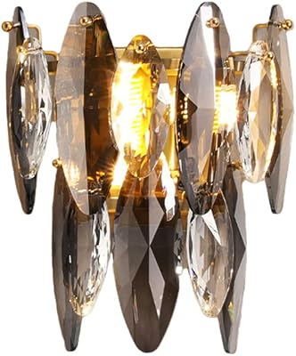 Modern Crystal Wall Sconces 2-Light Gold Wall Mount Lamp with Colorful Crystal Glass Leaf Shade, Elegant Crystal Wall Lamp for Living Room Hallway Bedside Bathroom H11.8